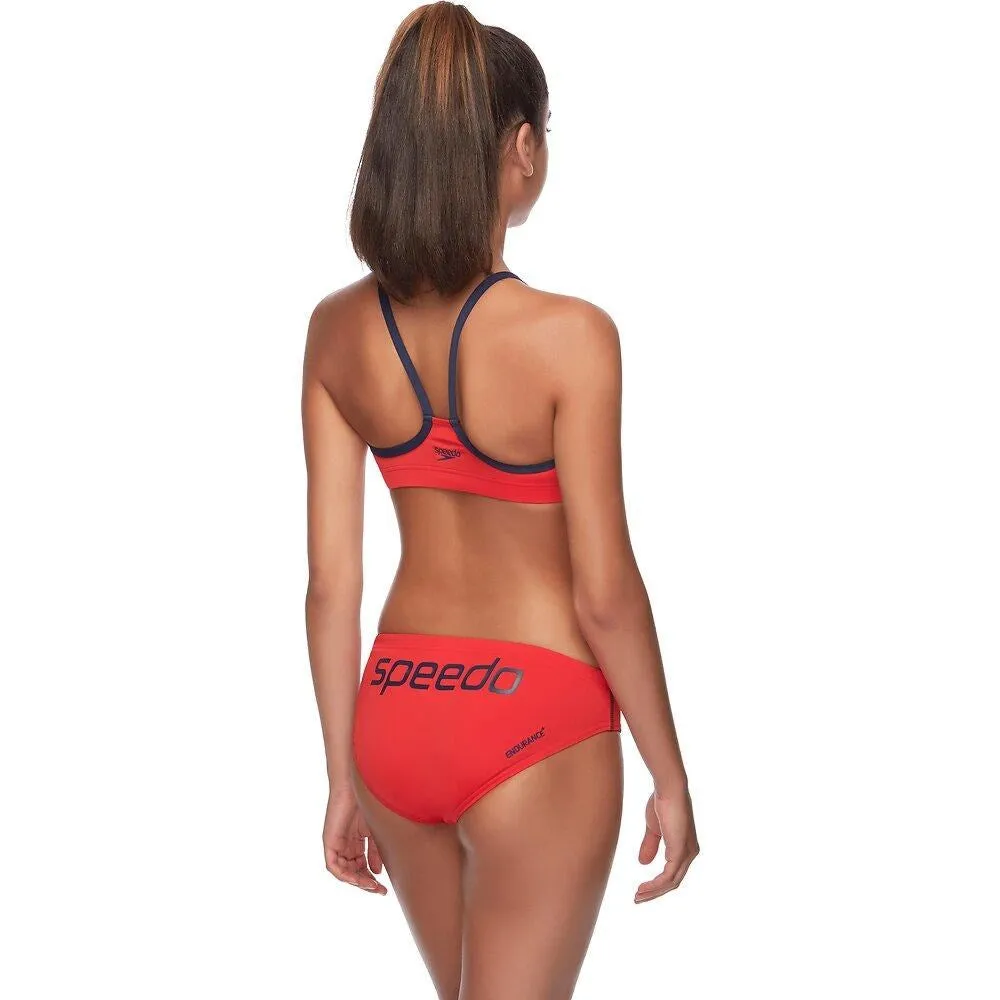 ENDURANCE  CROP SET TWO PIECE NAVY FIRE RED SPEEDO