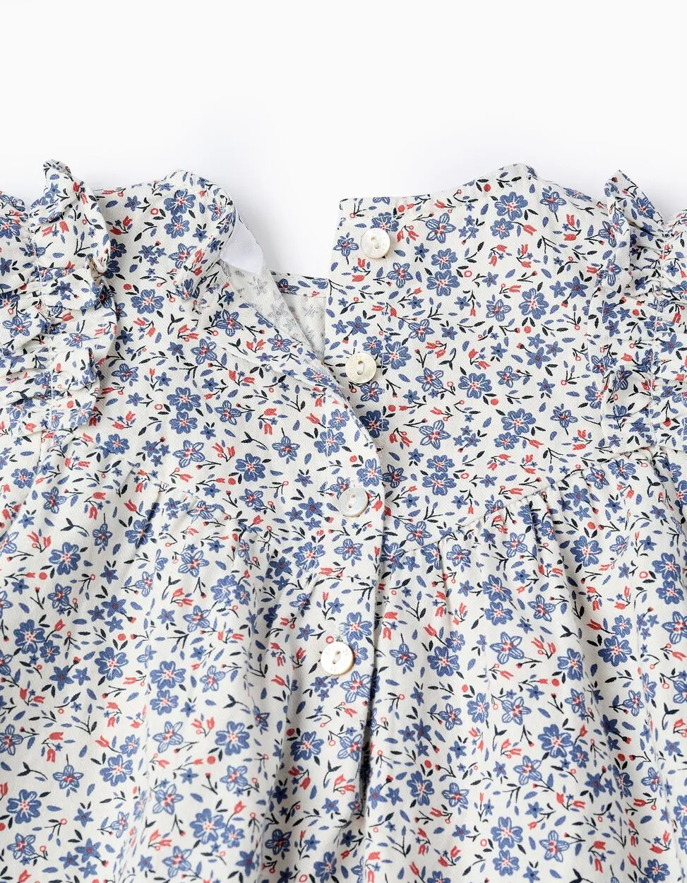 Floral Cotton Dress for Baby Girls, White/Blue/Red