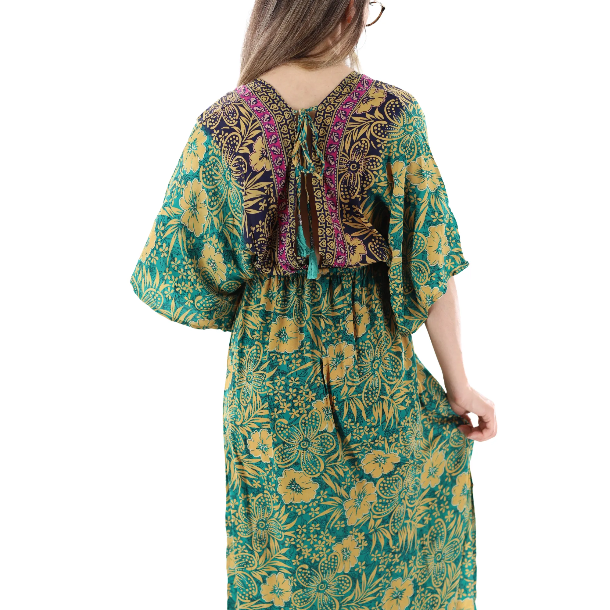 Floral Flowy 'Viola' Maxi Dress with Mid Length Sleeves