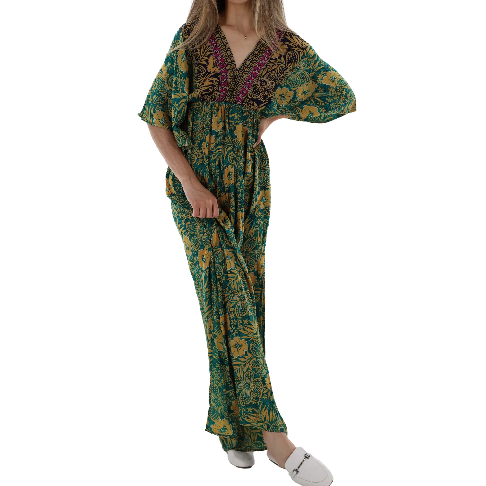 Floral Flowy 'Viola' Maxi Dress with Mid Length Sleeves