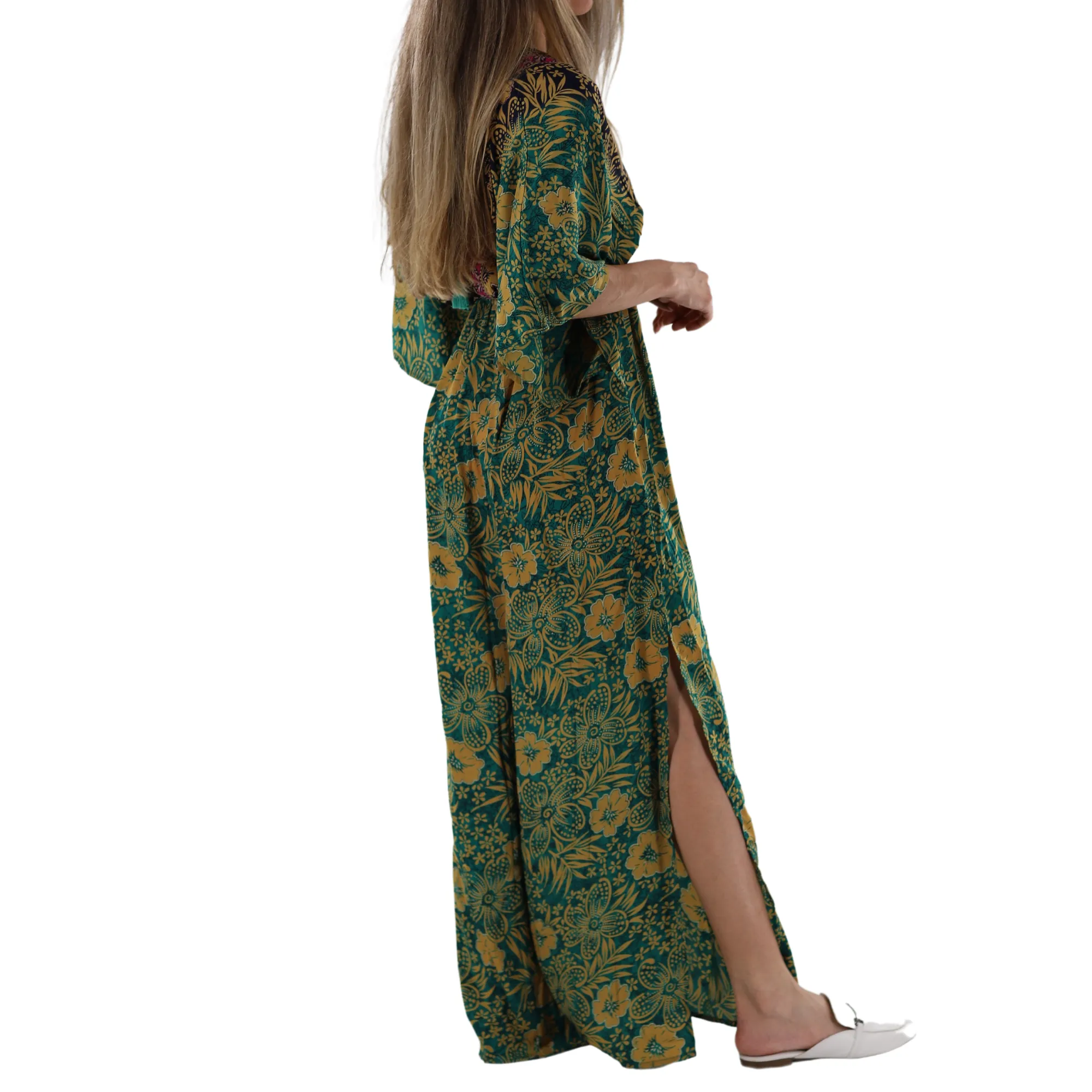 Floral Flowy 'Viola' Maxi Dress with Mid Length Sleeves