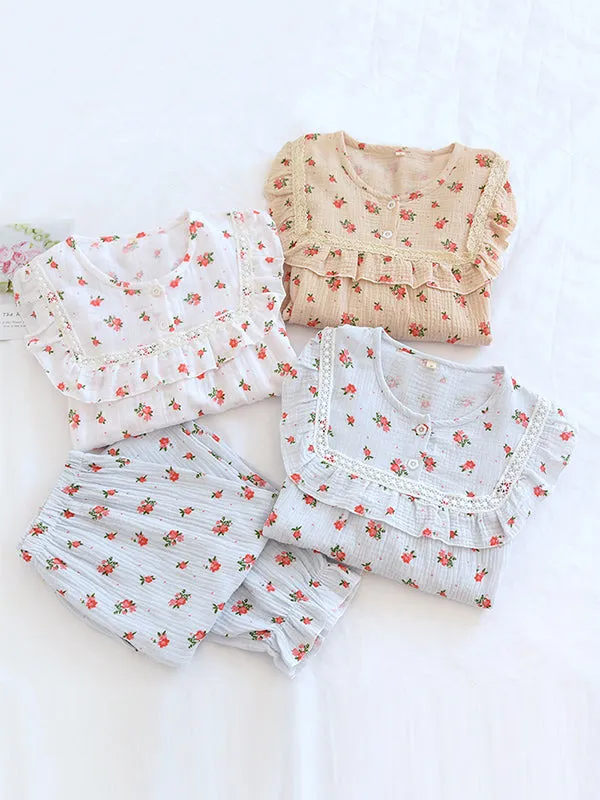 Floral Lace Stitching Pajama Set