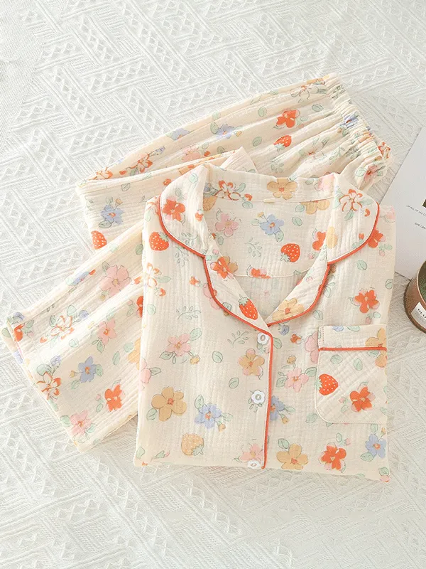 Floral Print Long Sleeve Cotton Pajama Set