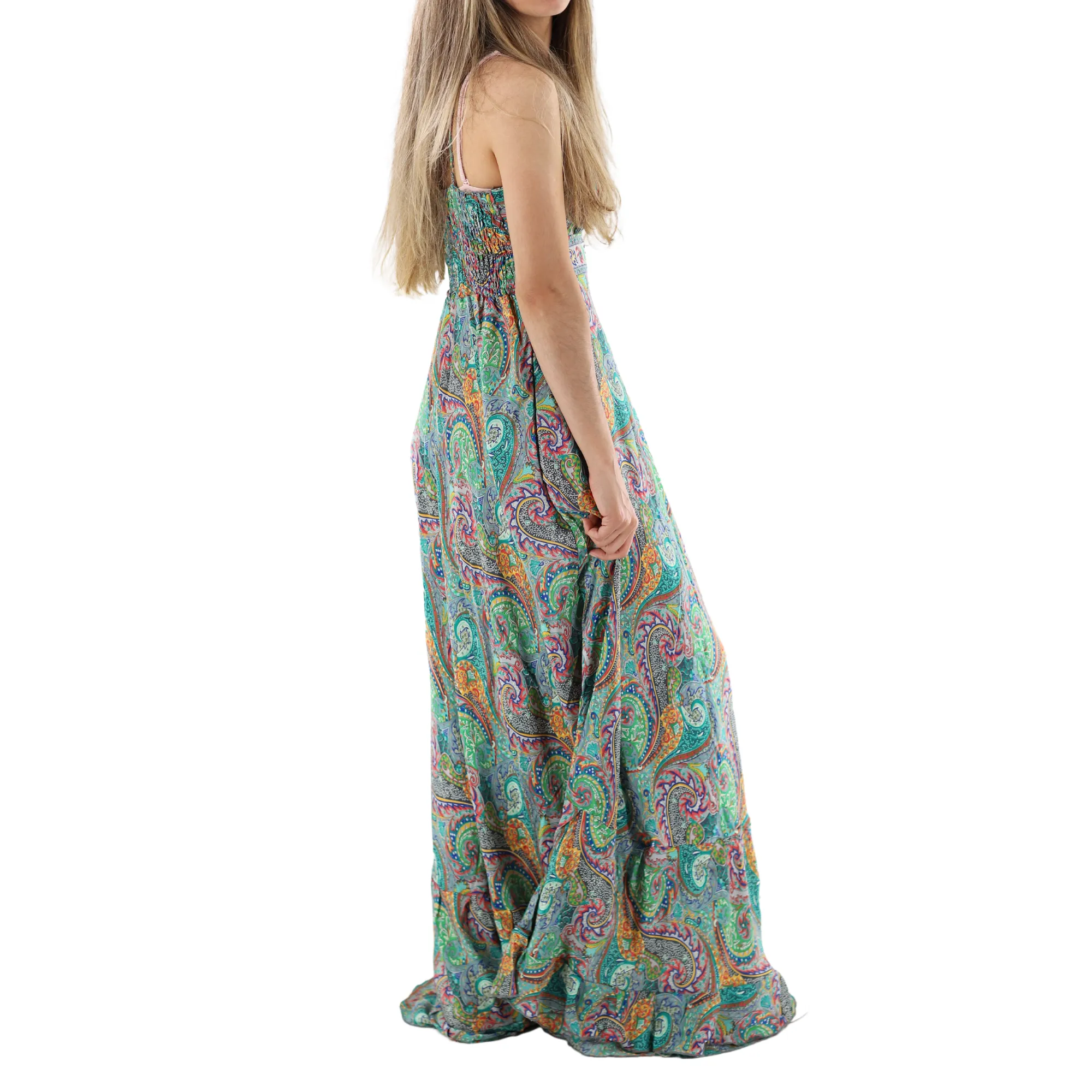 Flowy Long V Neck Line 'Elena' Maxi Dress