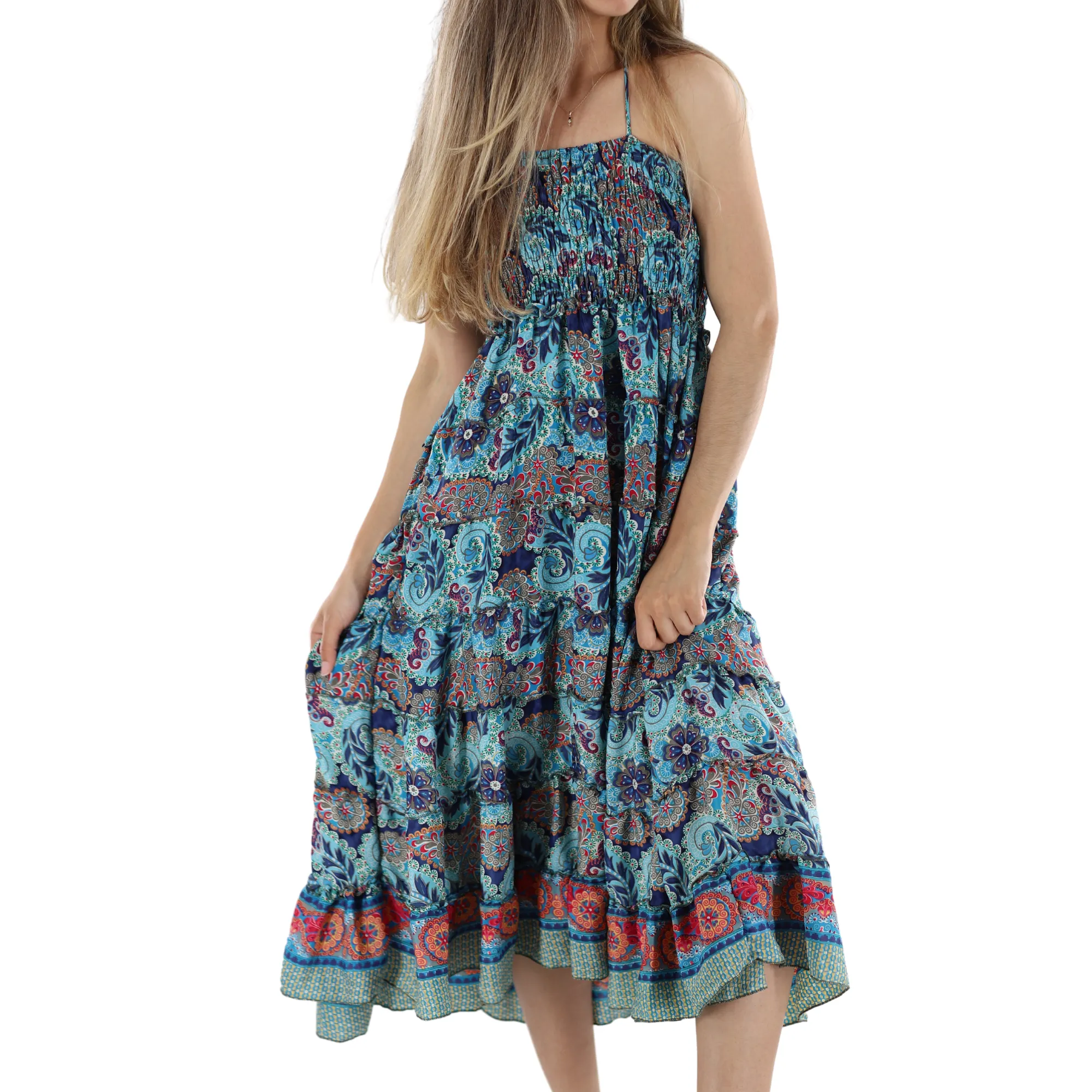 Flowy Mid Length 'Bianca' Dress with Scrunched Top