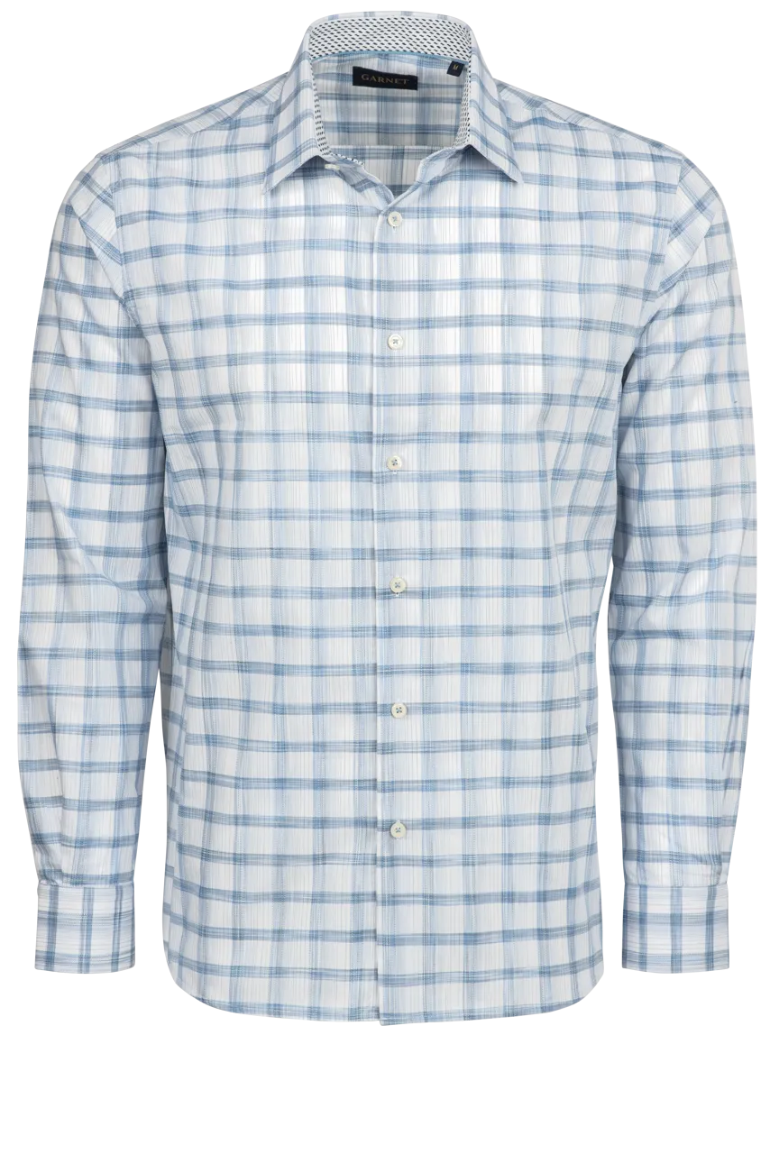 Garnet Button-Front Sport Shirt - Blue Plaid