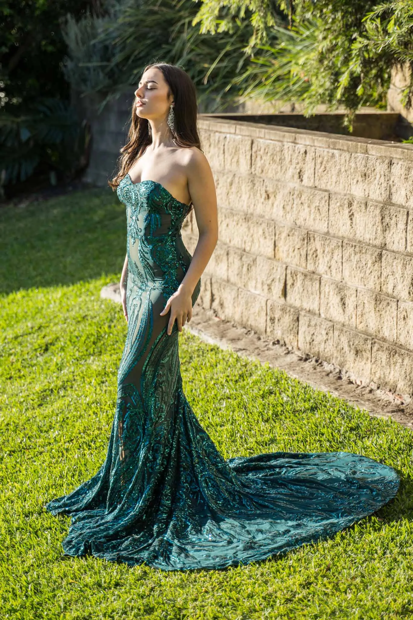 Gianna Gown Without Boned Bodice - Emerald/Nude