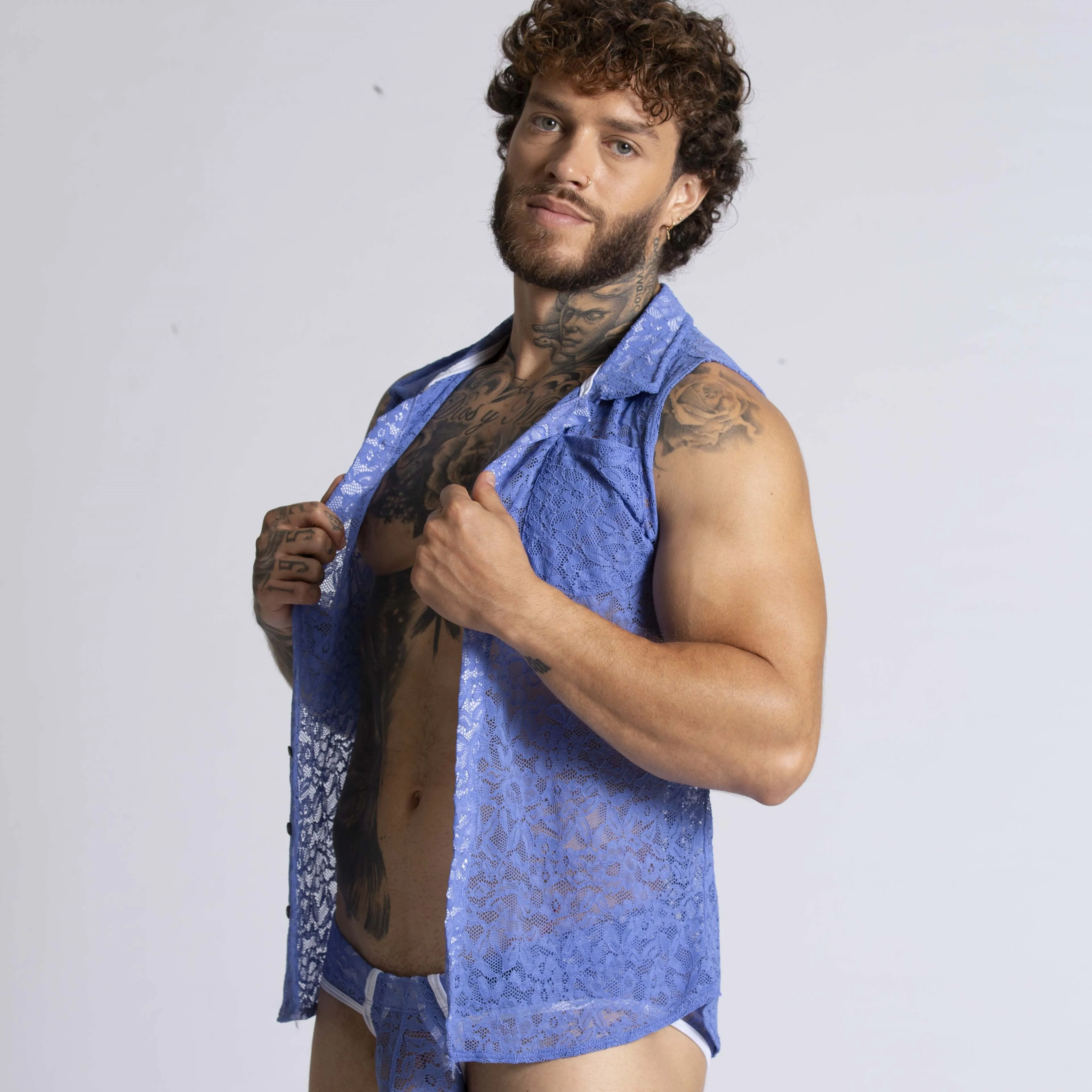 Gigo Paradise lace sleeveless shirt blue