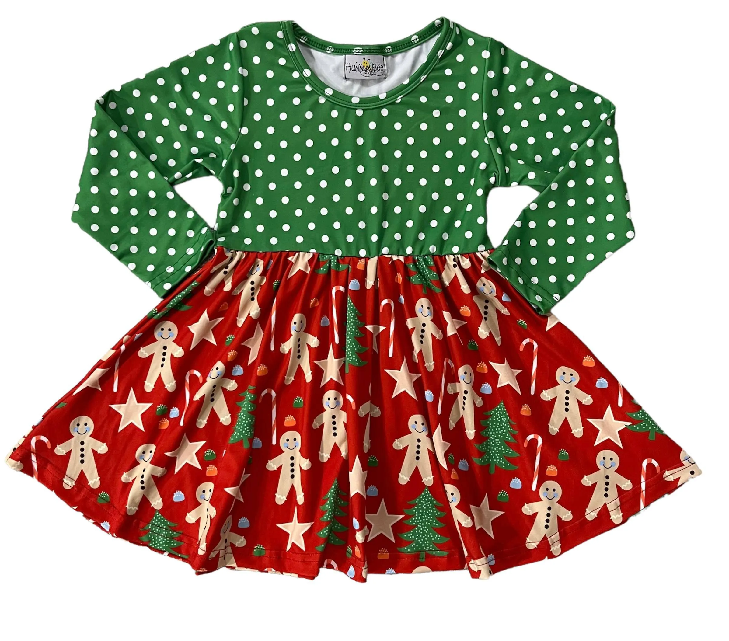 GINGERBREAD DRESS POLKA DOTS TWIRL DRESS