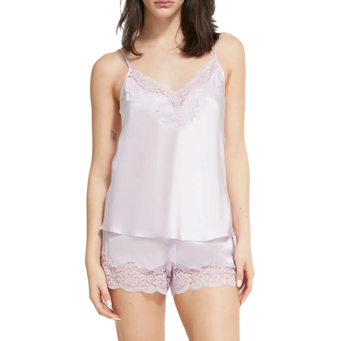 Ginia Silk Lace Cami and Short Set Soft Lilac