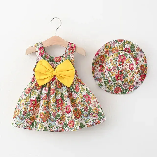 Girls Summer Fashion Dress & Hat Set