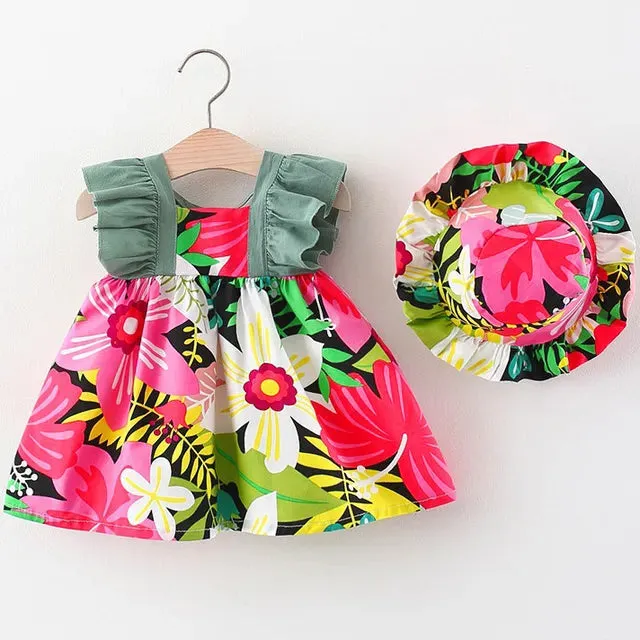 Girls Summer Fashion Dress & Hat Set