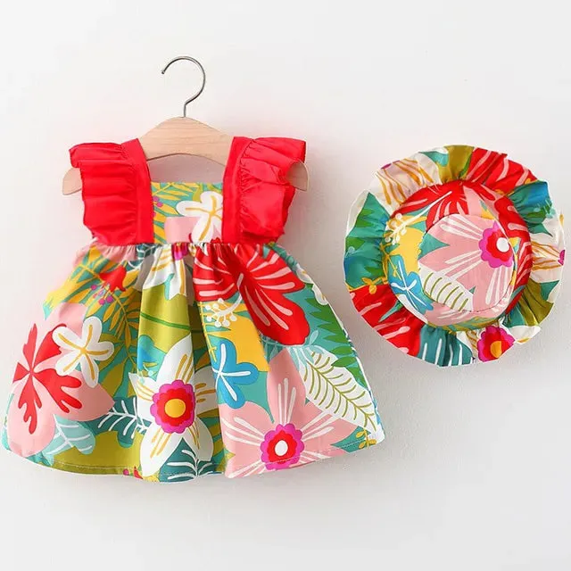 Girls Summer Fashion Dress & Hat Set