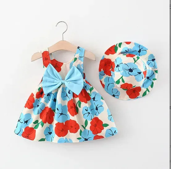 Girls Summer Fashion Dress & Hat Set