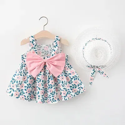 Girls Summer Fashion Dress & Hat Set