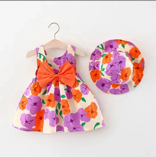 Girls Summer Fashion Dress & Hat Set