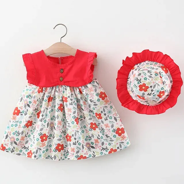 Girls Summer Fashion Dress & Hat Set