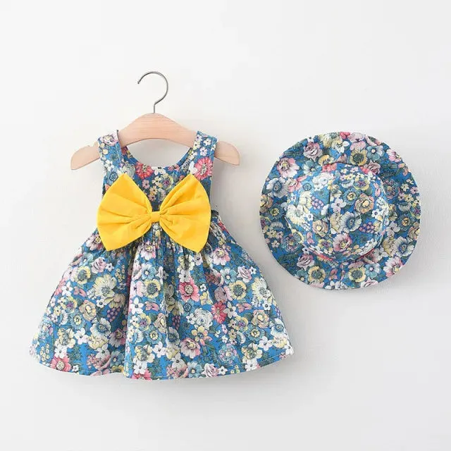 Girls Summer Fashion Dress & Hat Set