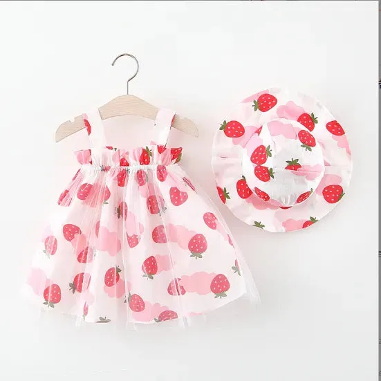 Girls Summer Fashion Dress & Hat Set