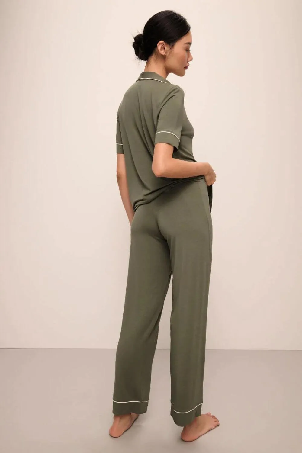 Gisele Short Sleeve Long Pants Set in Moss/Ivory