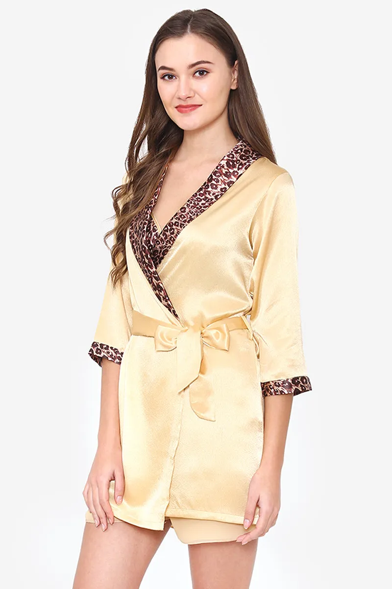 Gold Chiffon Night suit with Satin Robe