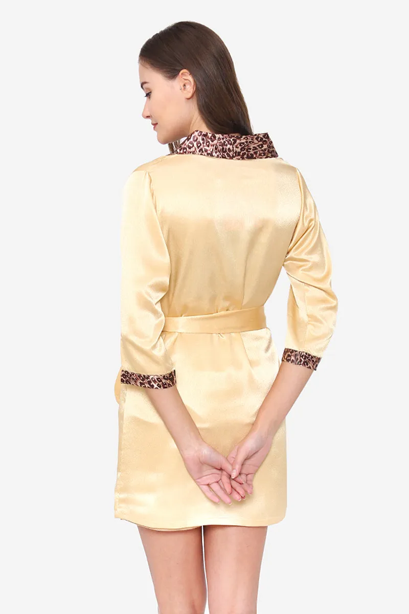 Gold Chiffon Night suit with Satin Robe