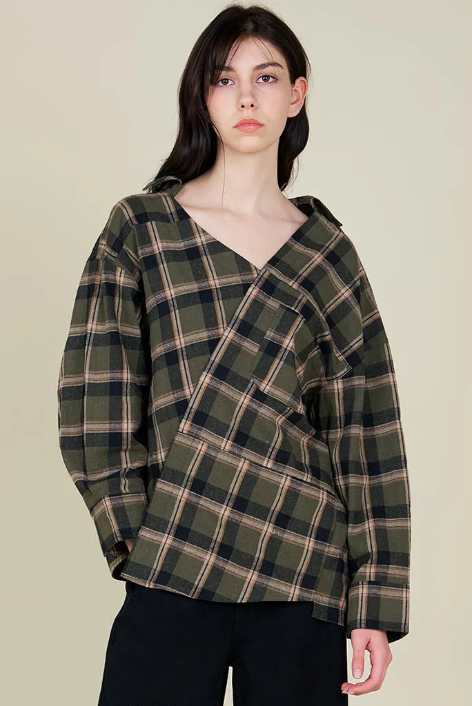 GRADE AND GATHER UNBALANCED SHIRT, PLAID