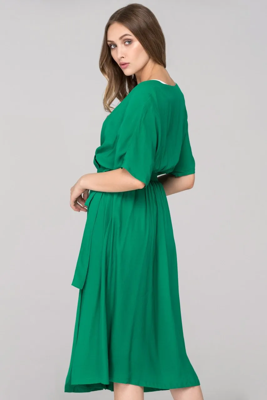 Green Archer Wrap Around Midi Dress