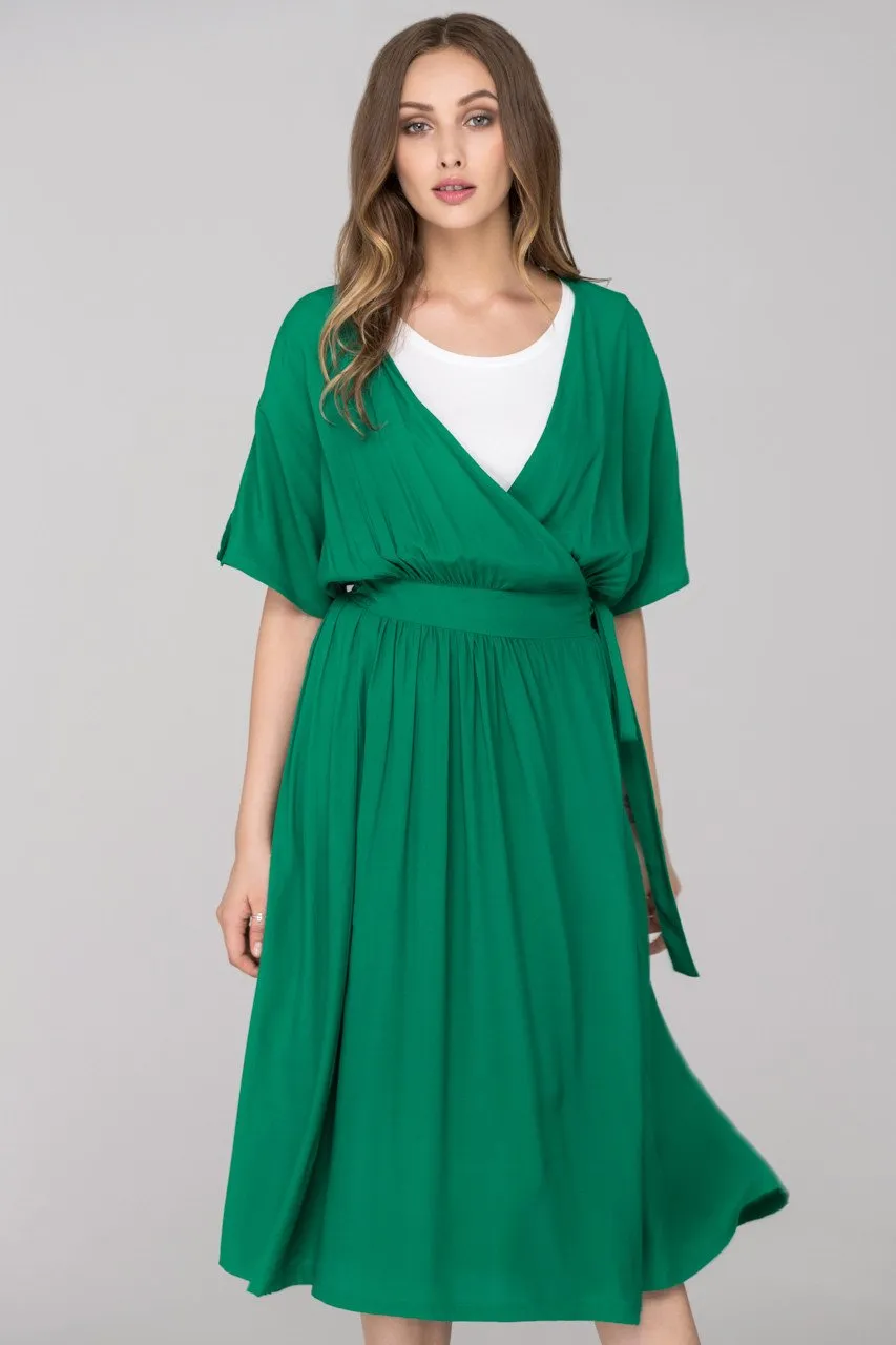 Green Archer Wrap Around Midi Dress