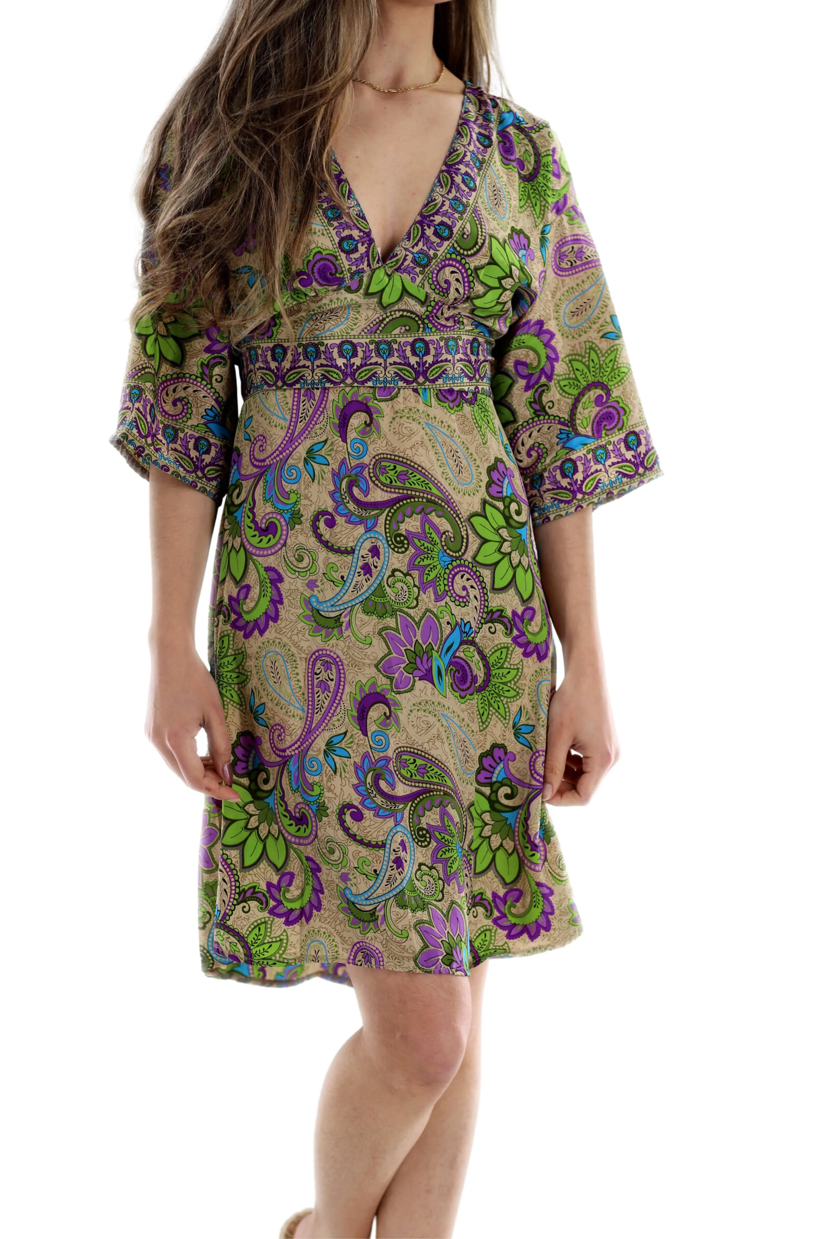 Green Paisley "Allegra" Above Knee Dress