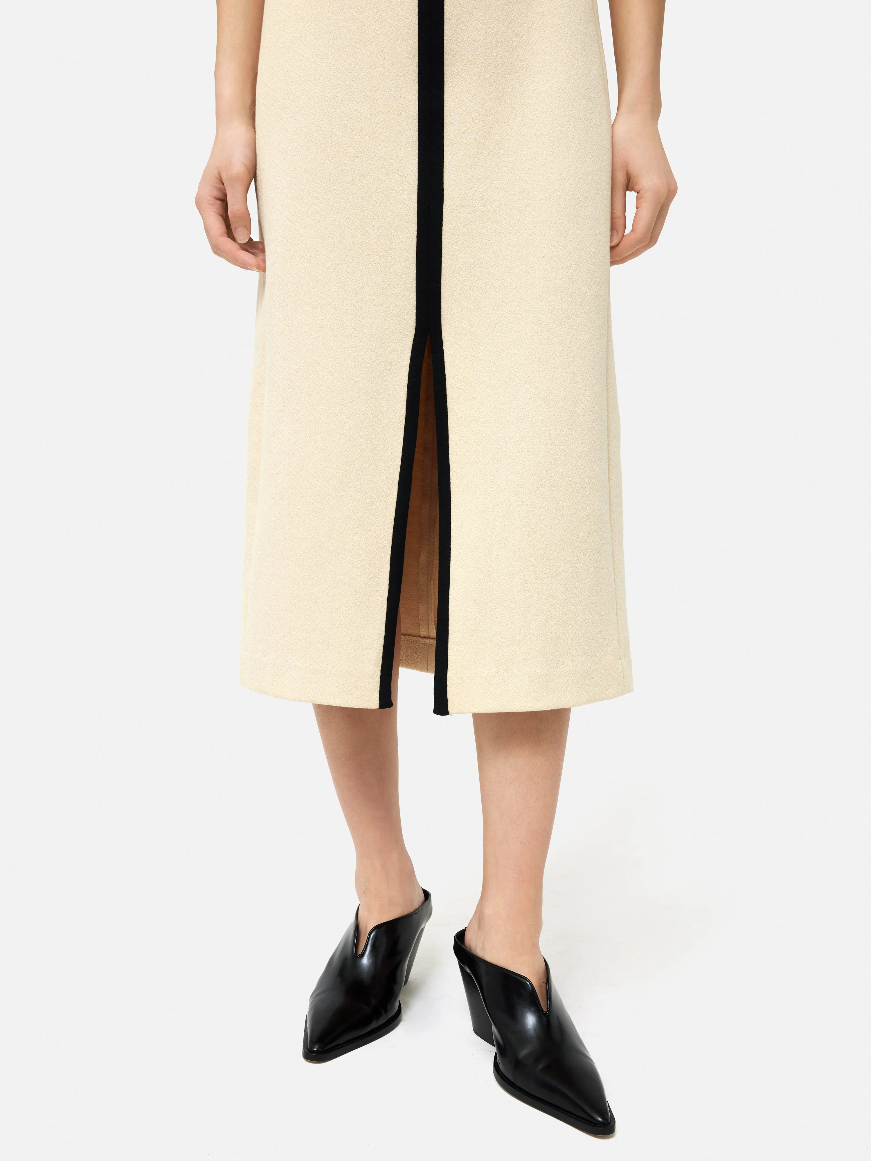 Heavy Crepe Zip Column Dress | Cream