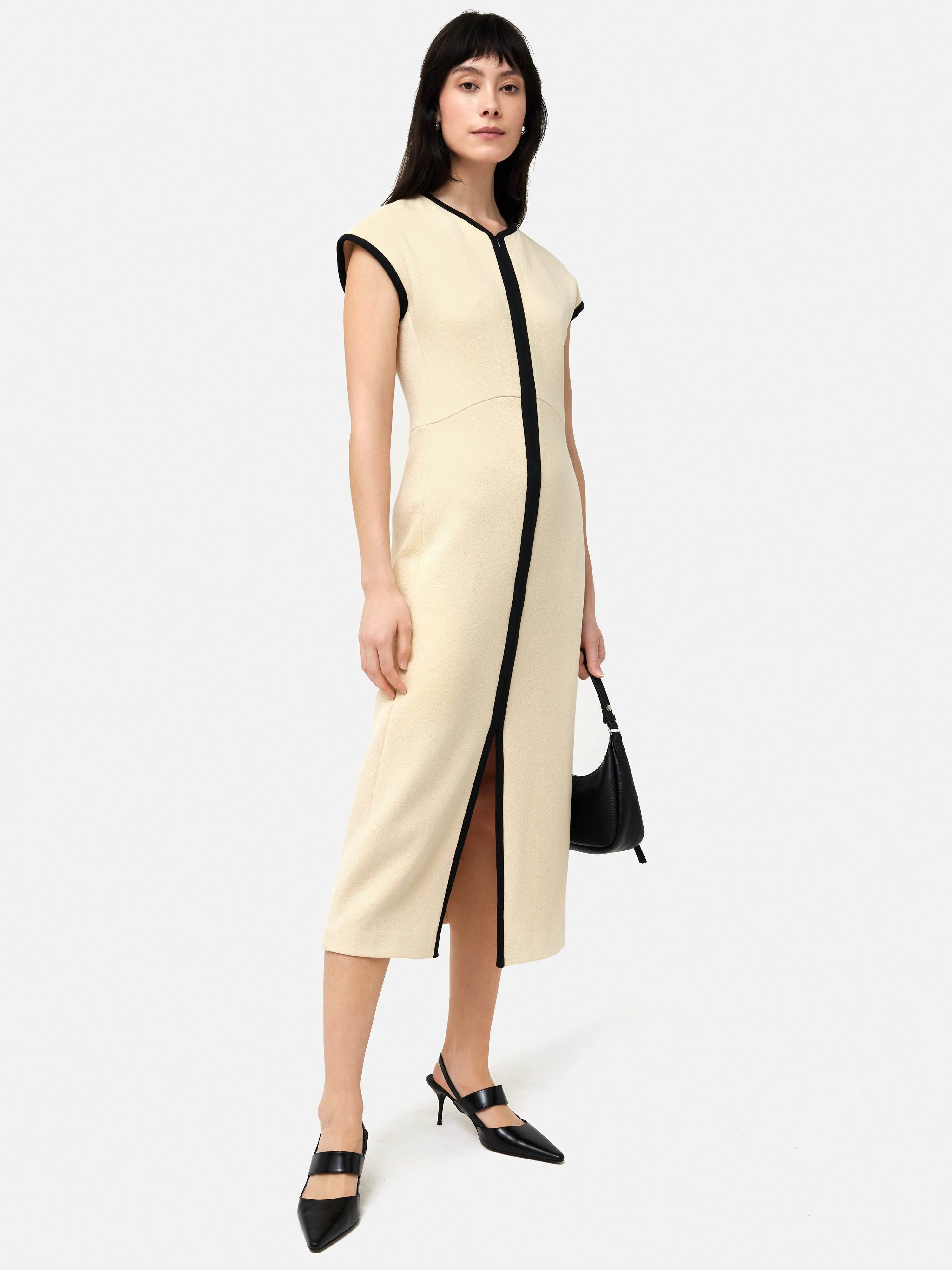 Heavy Crepe Zip Column Dress | Cream