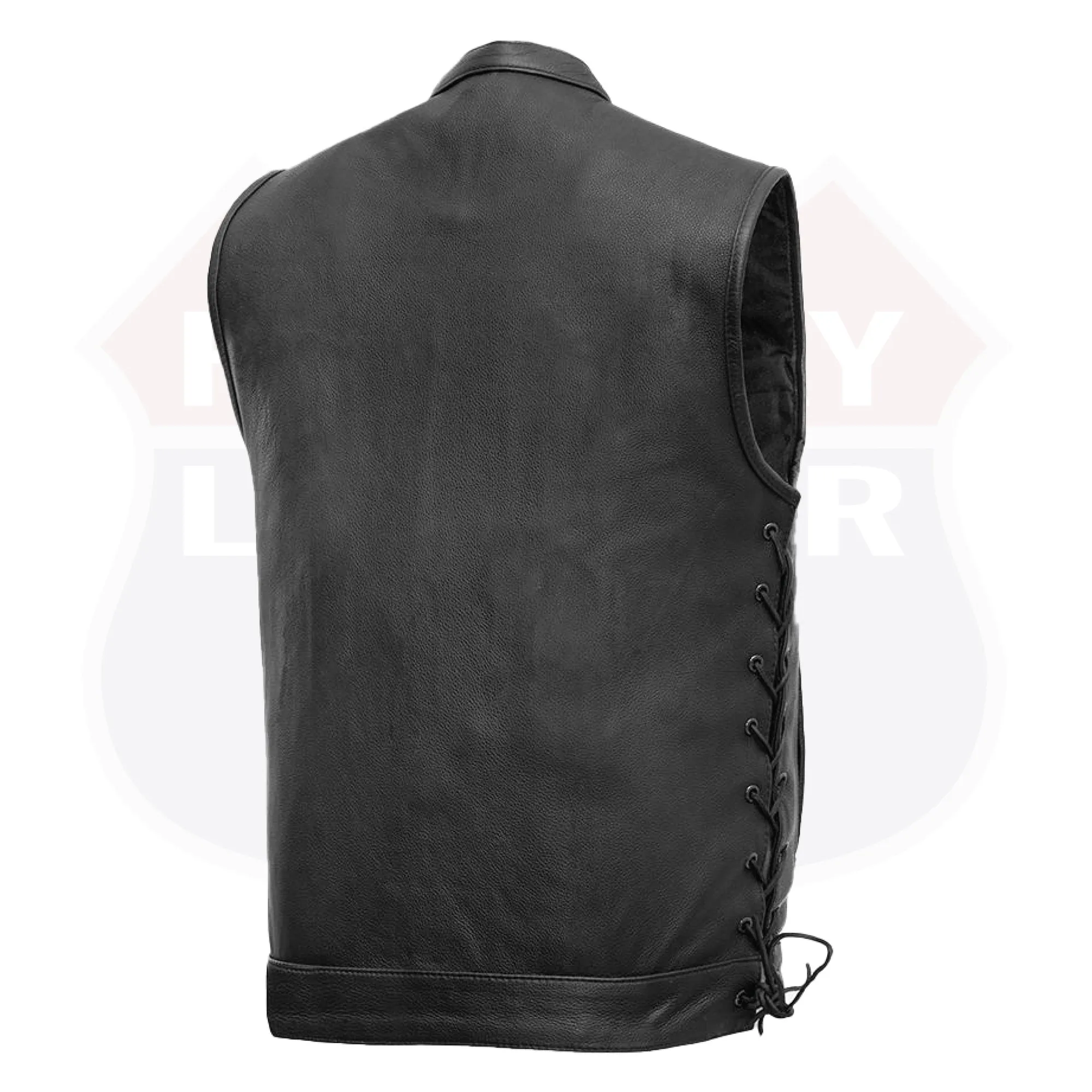 HL11685NKD SOA Men's Leather Vest Anarchy Motorcycle Biker Club Concealed Carry Side Lace