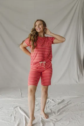 JAM SHORTS SET | Coral & Winterberry Stripe