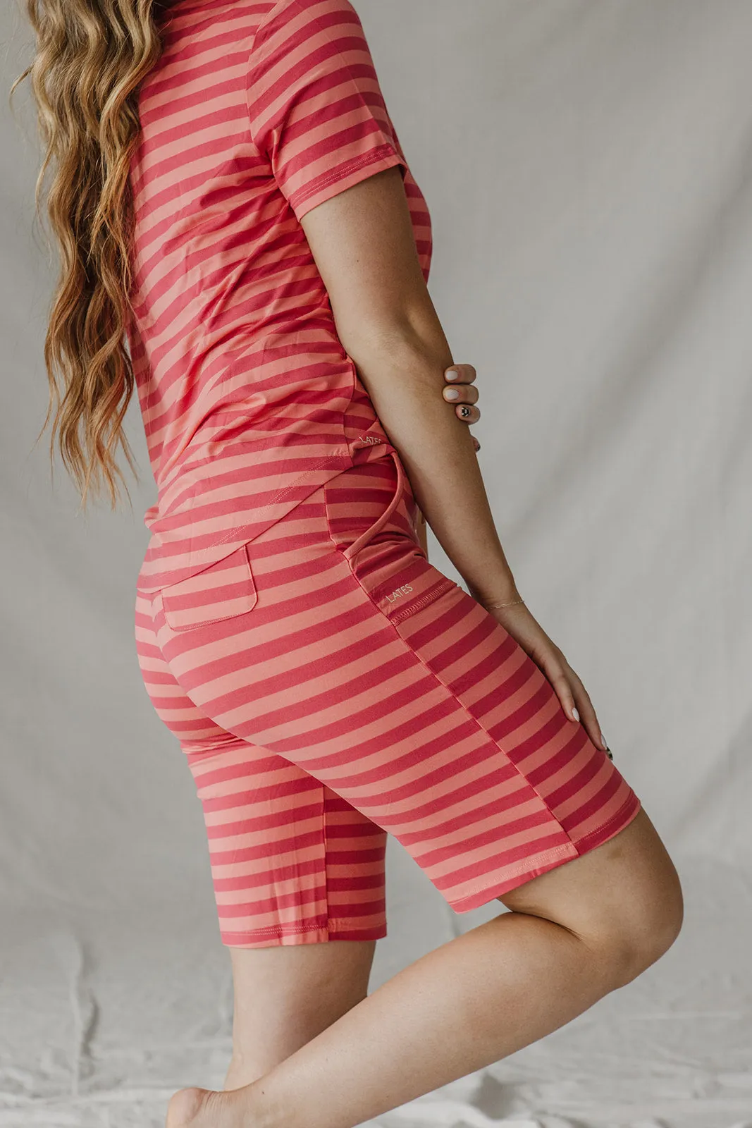 JAM SHORTS SET | Coral & Winterberry Stripe