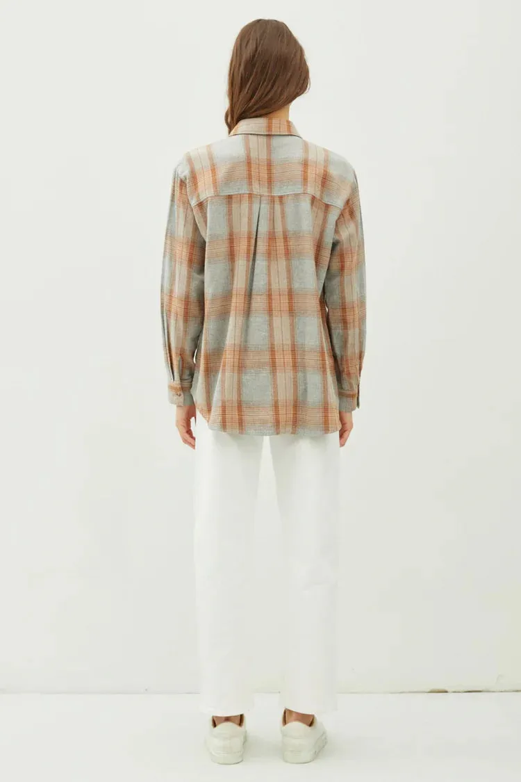 Juliette Oversize Flannel Long Sleeve Top Caramel