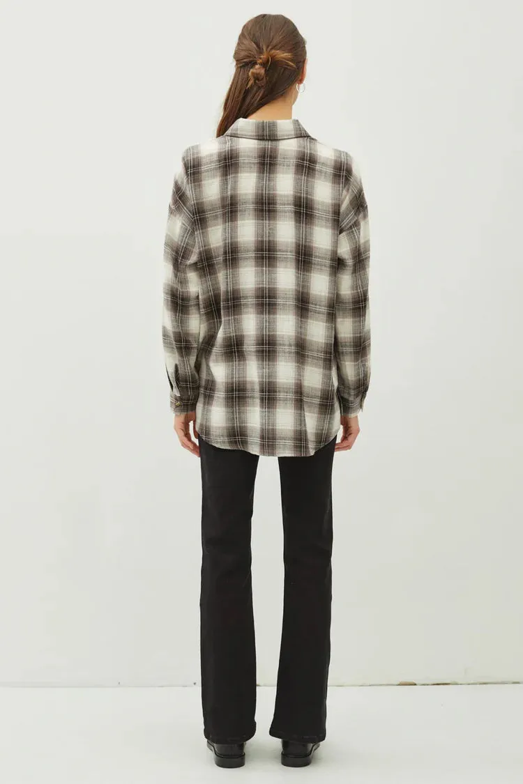 Juliette Oversize Flannel Long Sleeve Top Charcoal