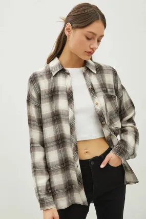 Juliette Oversize Flannel Long Sleeve Top Charcoal