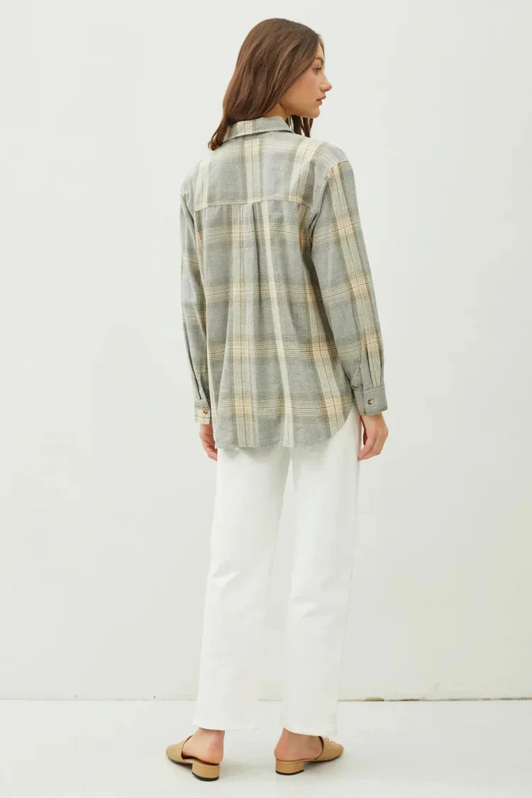 Juliette Oversize Flannel Long Sleeve Top Sage