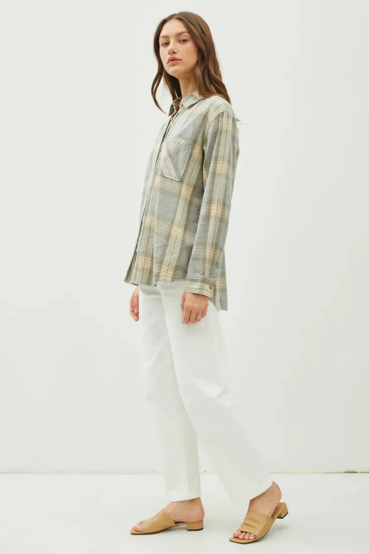 Juliette Oversize Flannel Long Sleeve Top Sage