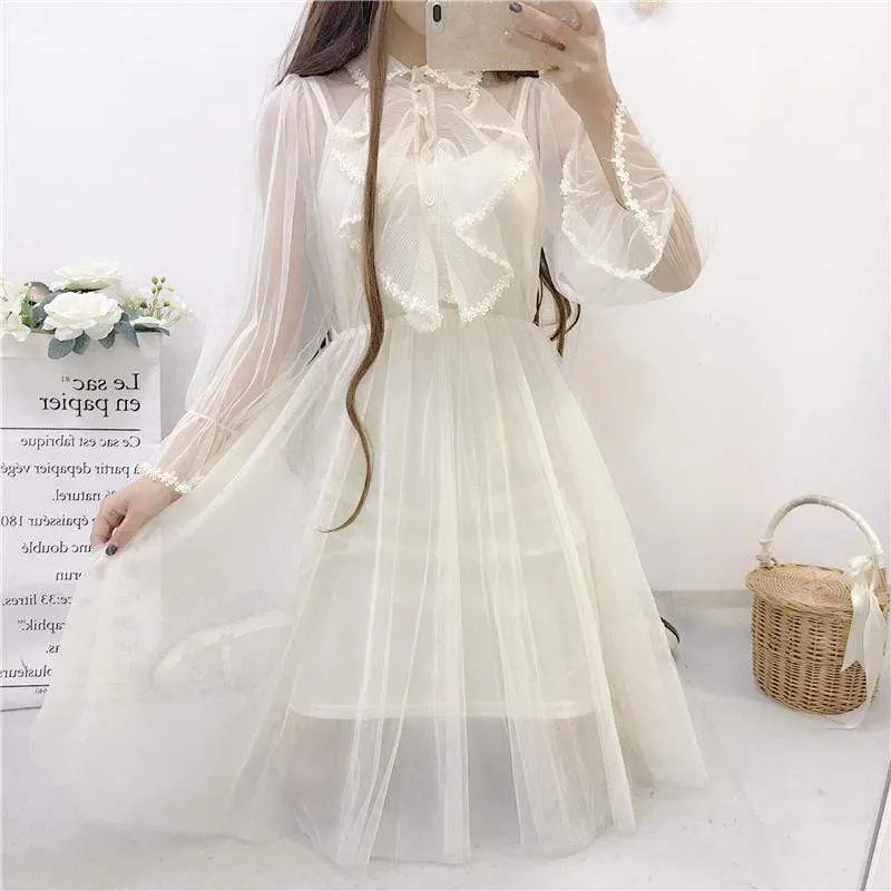 Kawaii Mesh Trumpet Sleeved Dress