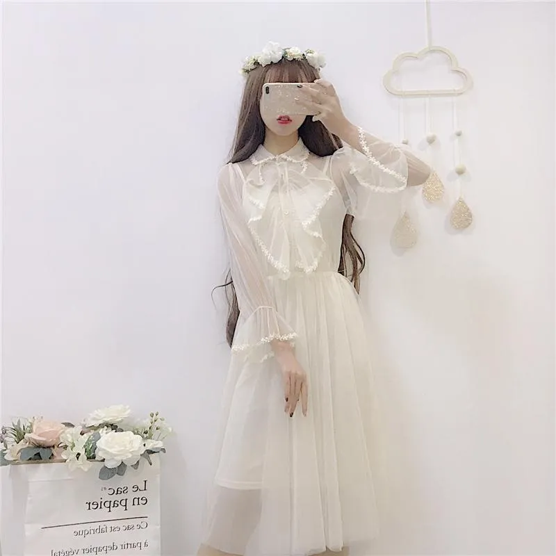 Kawaii Mesh Trumpet Sleeved Dress