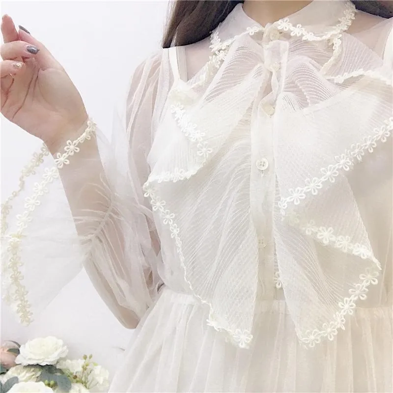 Kawaii Mesh Trumpet Sleeved Dress