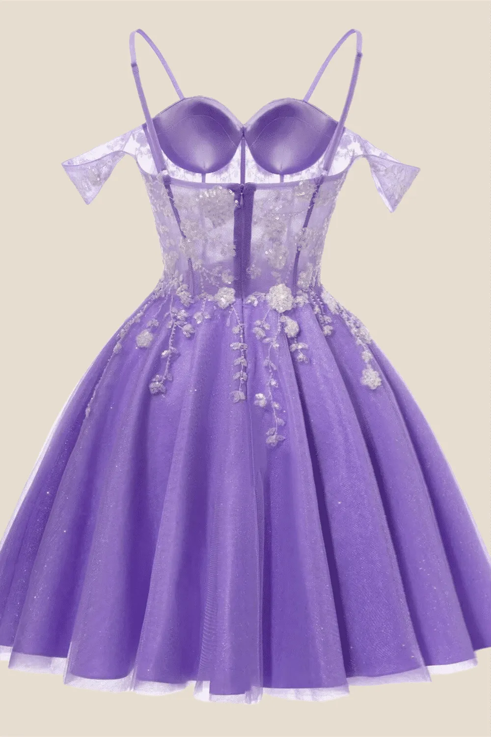 Lavender Sequin Appliques A-line Short Dress