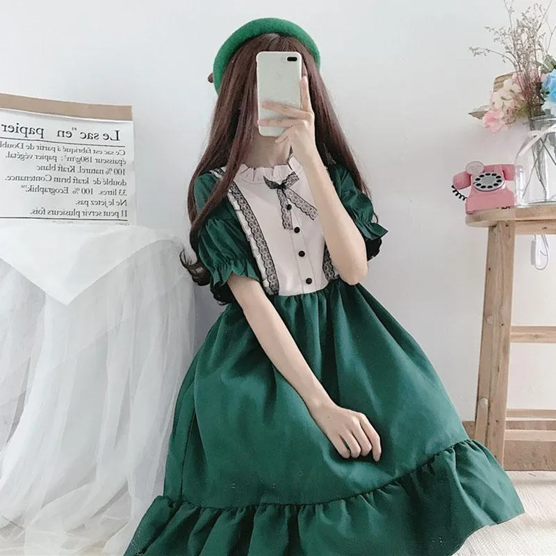 Lolita  Ruffles Long Sleeved Dress With Bowknot