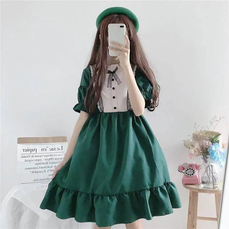 Lolita  Ruffles Long Sleeved Dress With Bowknot