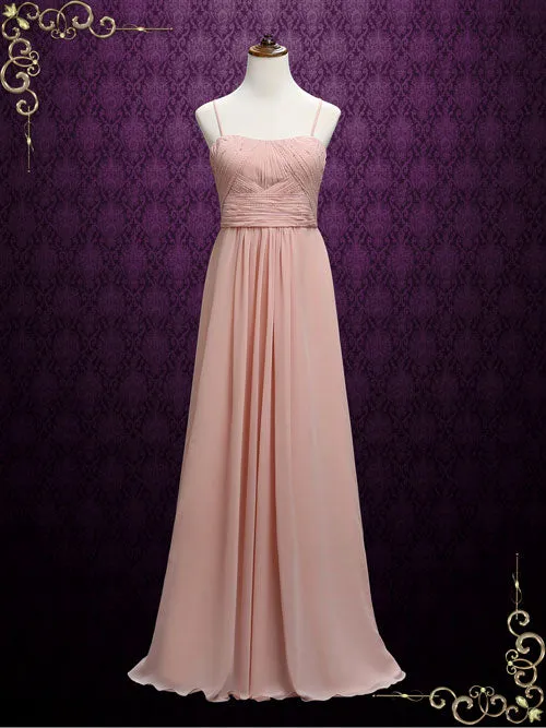 Long Chiffon Maid of Honor Bridesmaid Dress with Thin Straps | A6