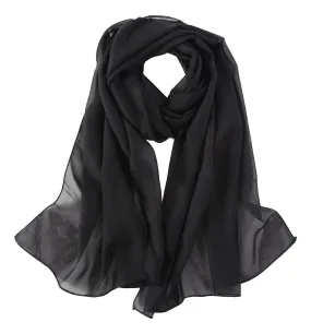 Long Chiffon Scarf Solid Black Color CHL402