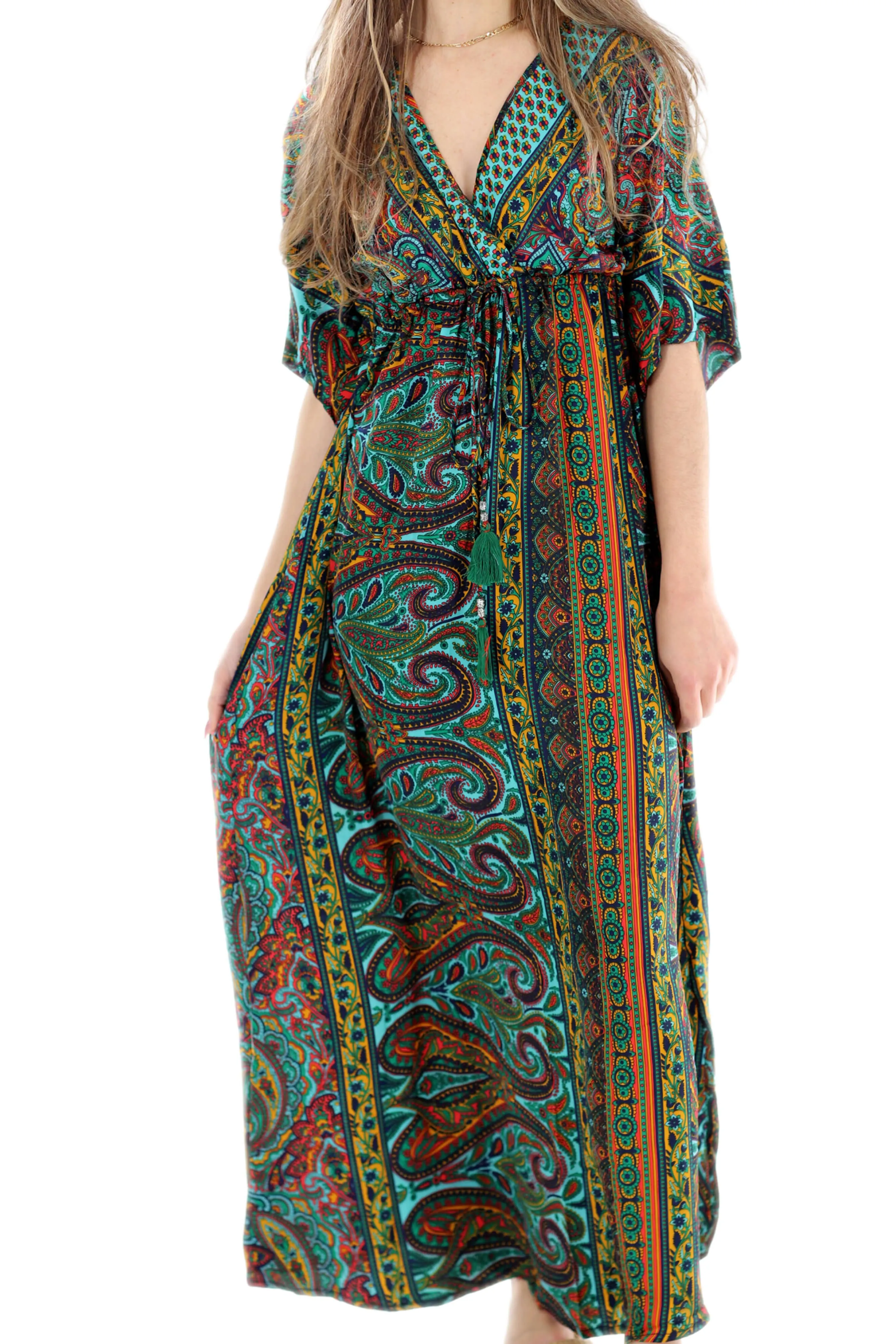 Long Flowy Floral 'Amalia' Maxi Dress in Green