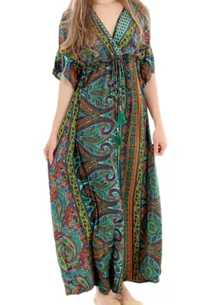 Long Flowy Floral 'Amalia' Maxi Dress in Green